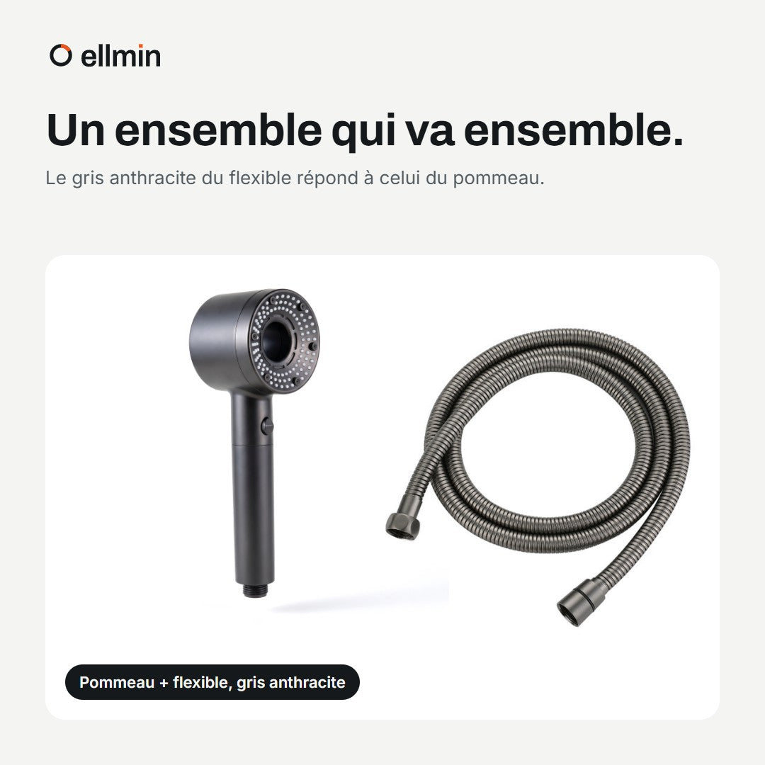 Pommeau et flexible Ellmin gris anthracite