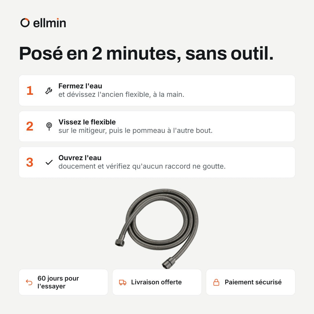 Installation du flexible en 3 étapes, sans outil