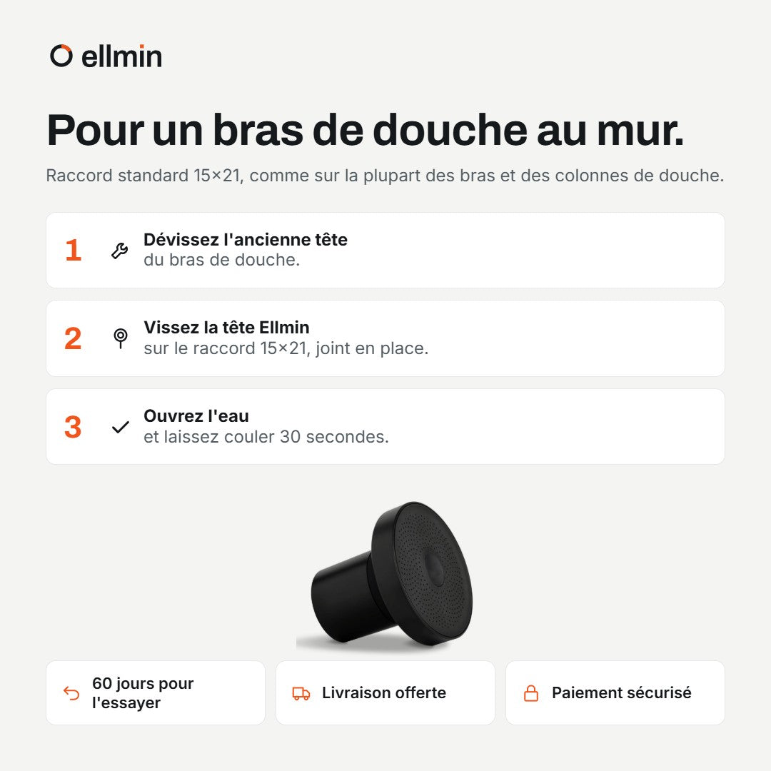 Se visse sur votre bras de douche