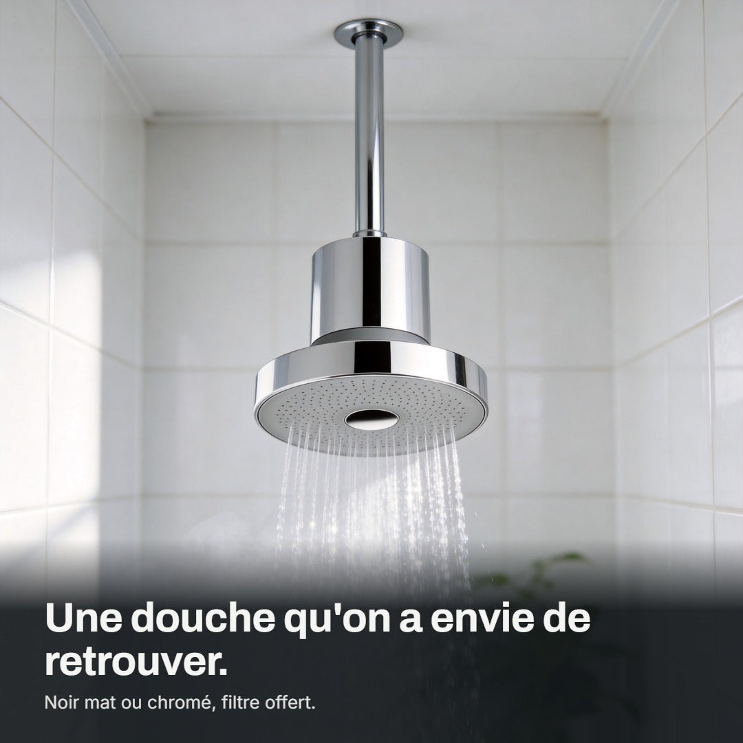 Tête de douche pluie Ellmin chromée dans une douche